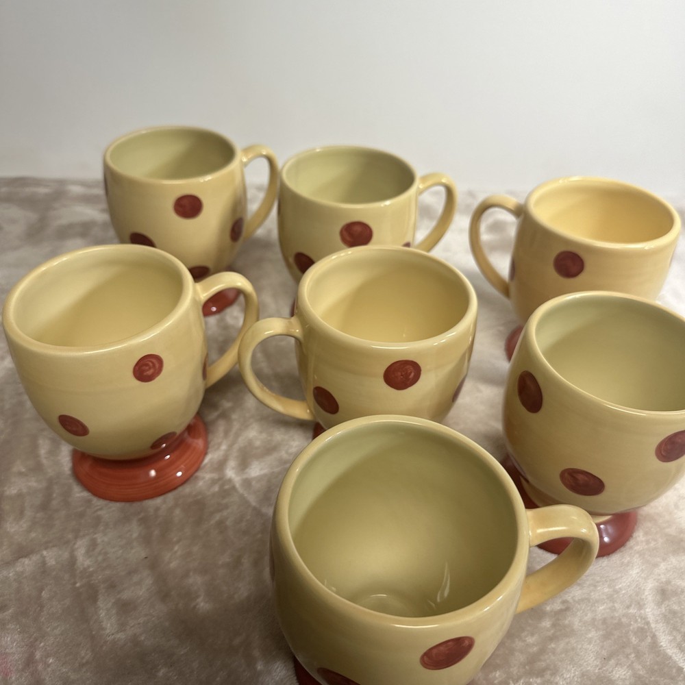 Set of 7 Southern Living Gail Pittman Sienna Polka Dot Pedestal Mugs