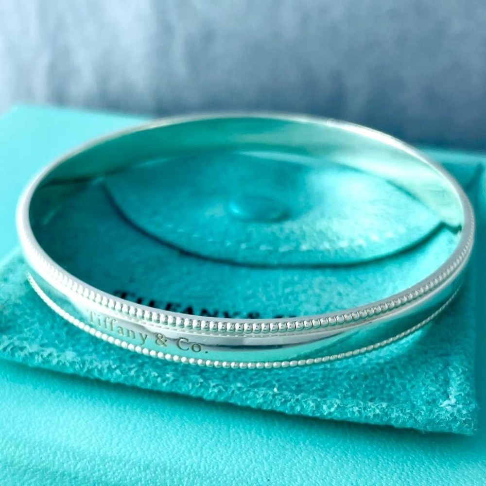 Tiffany & Co Millgrain Sterling Silver Bangle Bracelet Pre-Owned