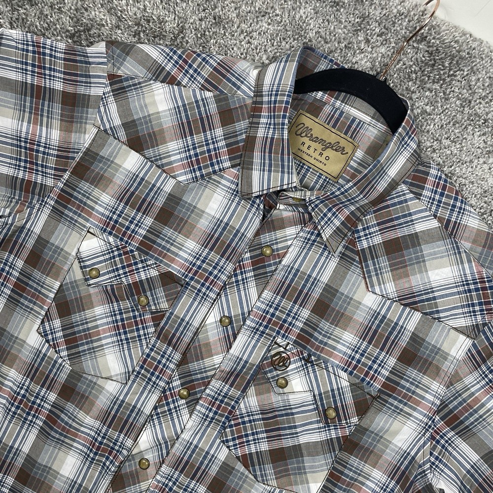 Wrangler Retro Pearlsnap Shirt Men's M Plaid Long Sleeve Cowboy Rodeo EUC