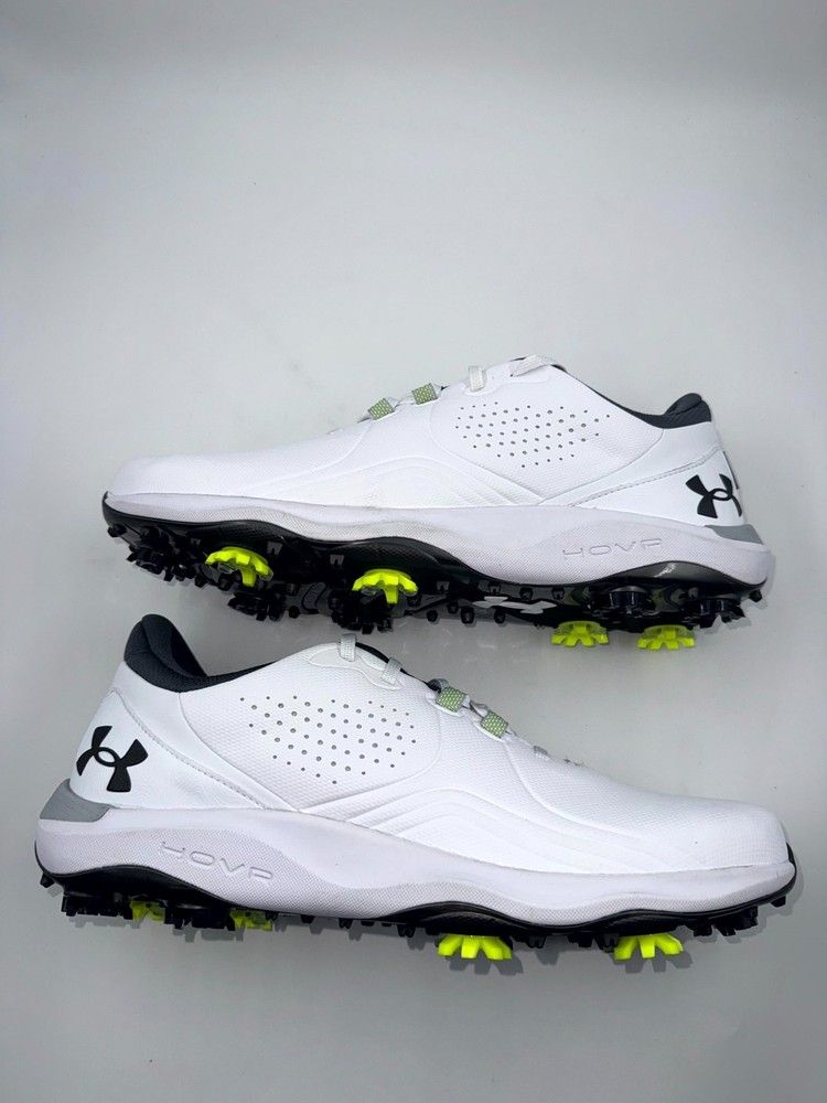 Under Armour Drive Pro Mens 11 White Metallic Gun Metal Golf Shoes 3026918-100