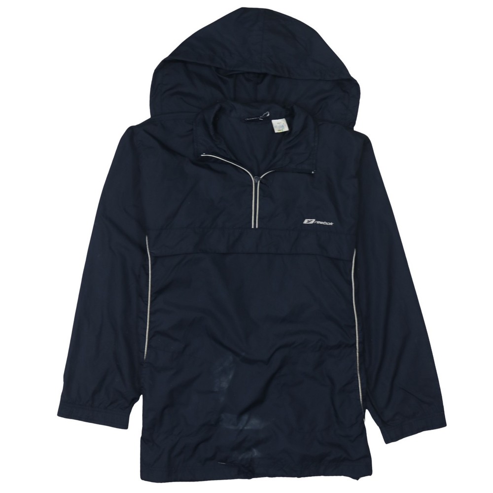 Reebok Mens Windbreaker Navy Blue Hooded 1/4 Zip Pullover Logo Jacket Anorak S