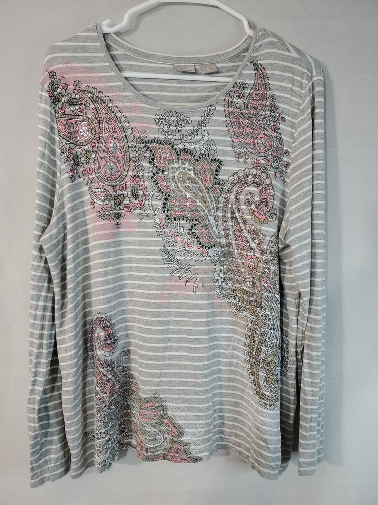 Chico's Sweater Women's Size 2/ large Striped Long Sleeve-Zenergy Lightweight