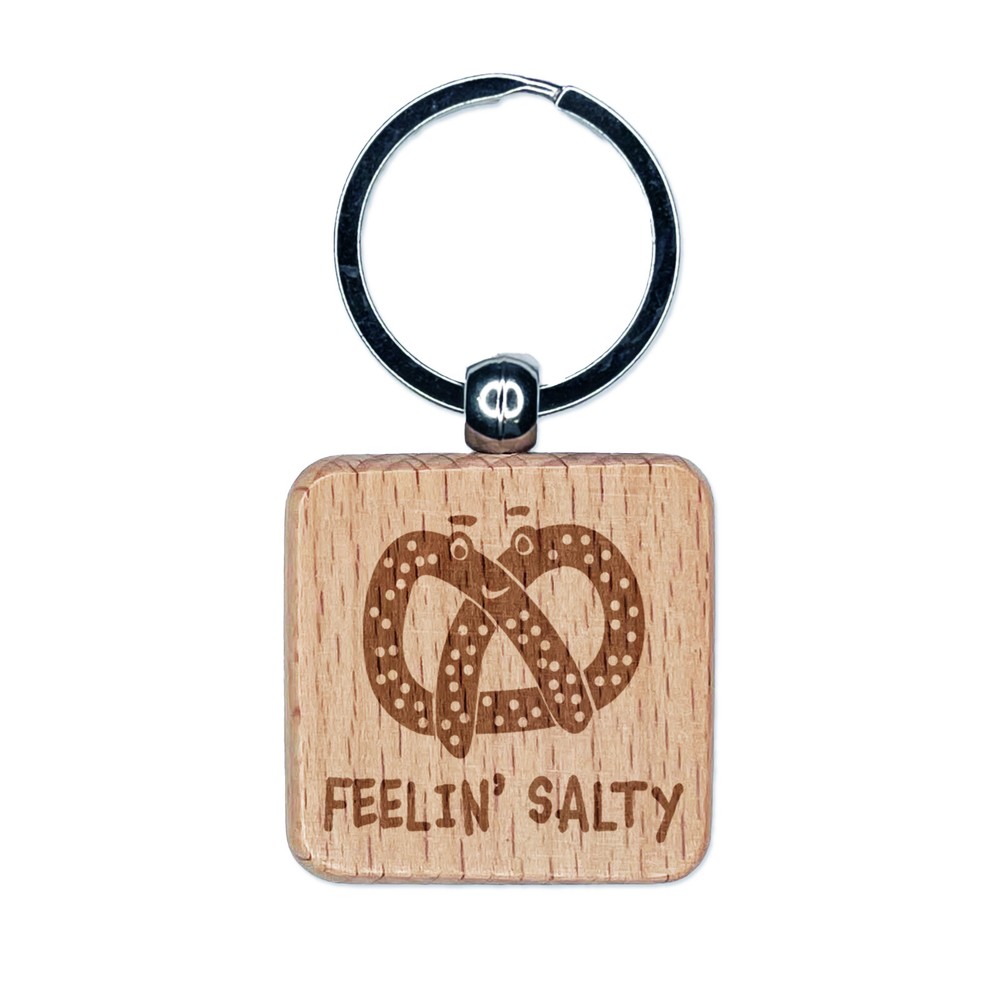 Kawaii Pretzel Wood Keychain Cute Salty Engraved Charm Tag  