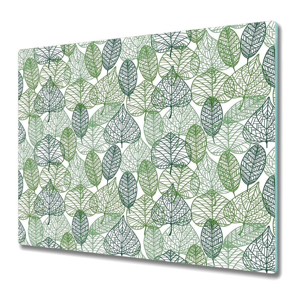Glass Chopping Cutting Board Forest Leaves | Green Botanical Artwork | 60x52