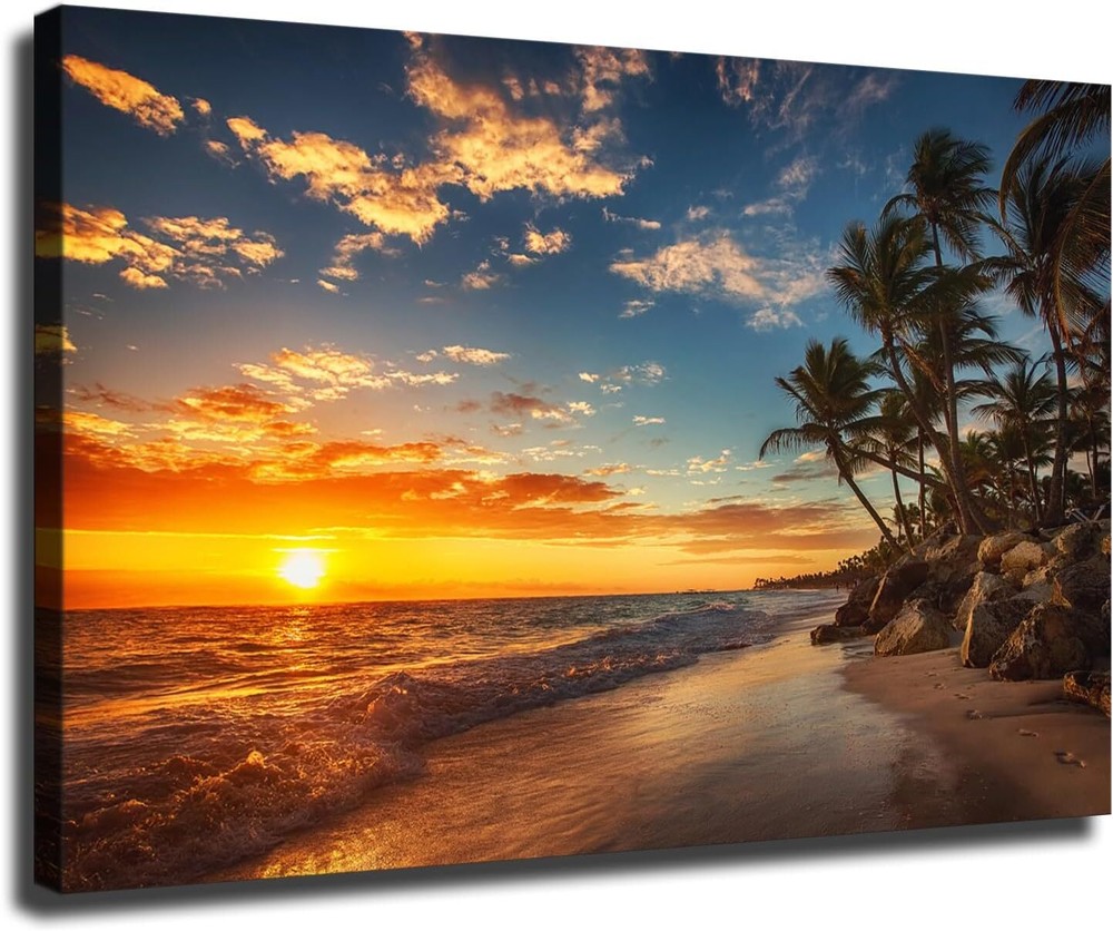 Beautiful Beach Scenery At Sunset Posters and Wall Art Picture Decor Canvas