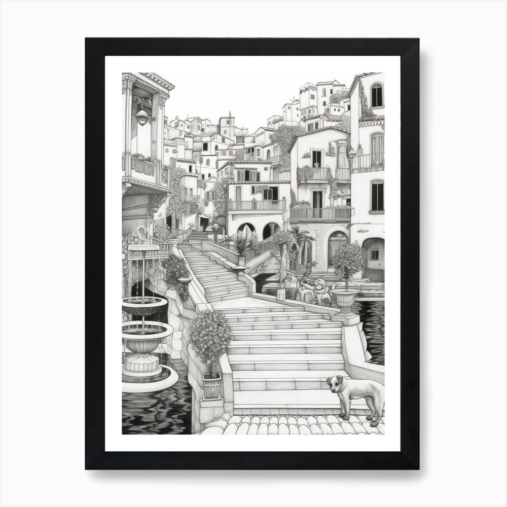 Framed Dog Drawing Wall Art - Tivoli Gardens Canvas Print Poster