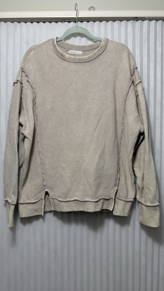 Zenana Acid Washed French Terry Exposed Seam Sweatshirt Oversized Woman S