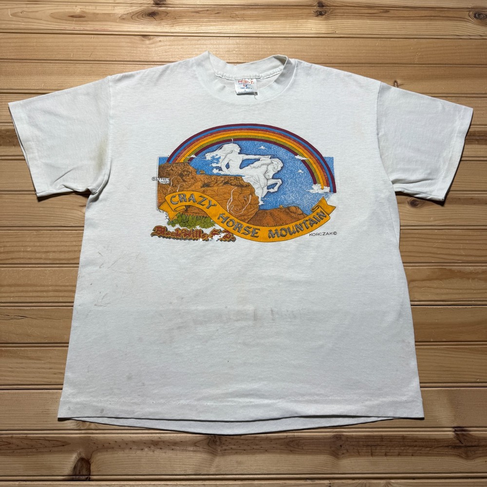 Vintage 80s Crazy Horse Mountain Black Hills South Dakota T-Shirt USA Made Large