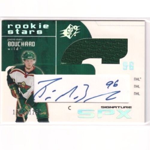 2002-03 UD SPX Rookie Stars Jersey AUTO Pierre Marc Bouchard /1250 Wild