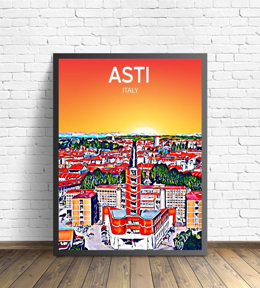 Asti Italy Art Poster Sunset Night Poster Art Print Asti City Modern Wall Art