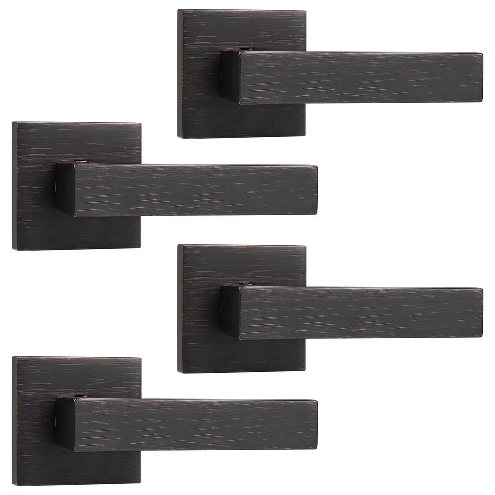 4-Pack Non-Turning Dummy Lever Door Handles - Slim Square Single-Side Pull
