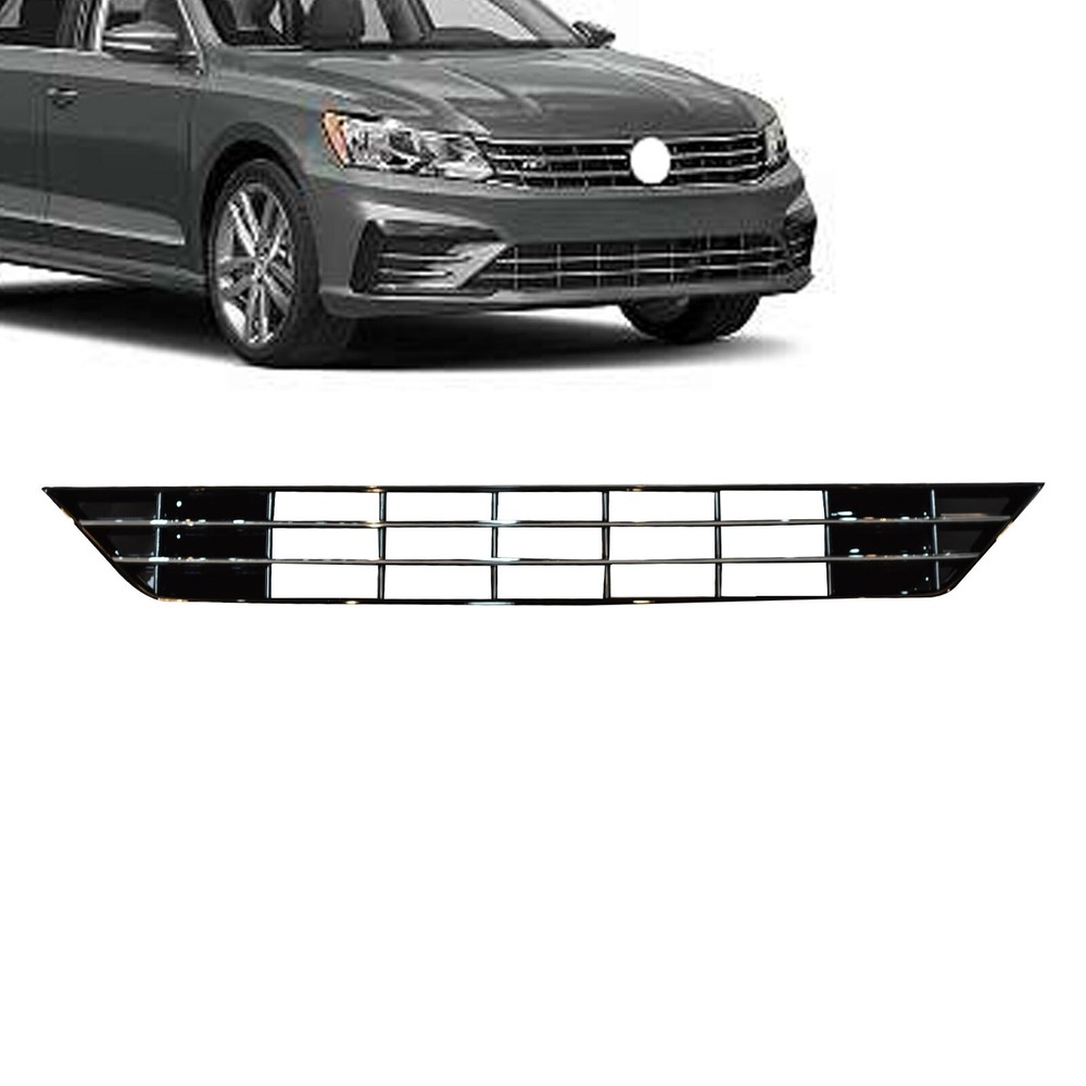 Fits 16-19 Passat R-Line Front Lower Grille W/O Sensor Hole Black+Chrome Trim