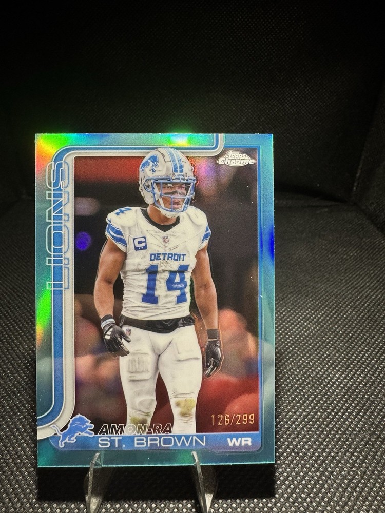 2025 Topps Chrome Amon-Ra St. Brown #98 Teal Refractor #/299 Lions