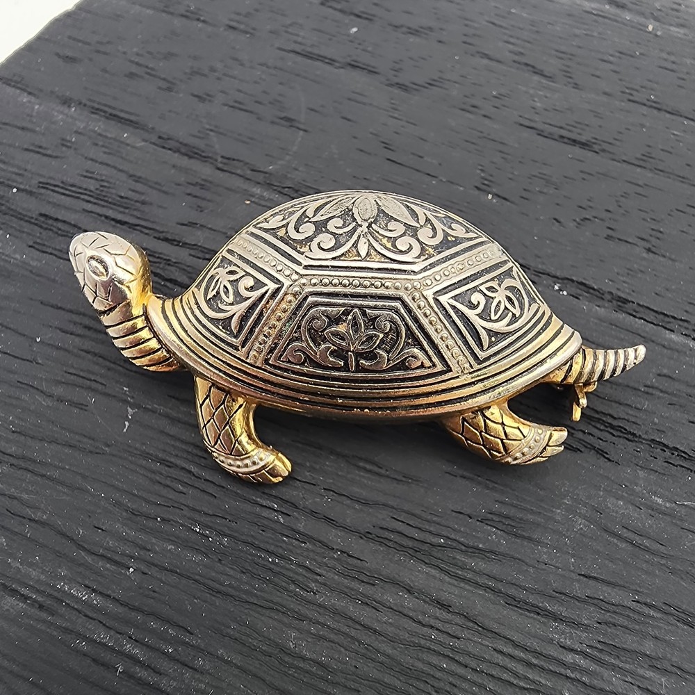 VTG Toledo Damascene Turtle Brooch Pin Gold Tone Spain Toledoware Animal GUC
