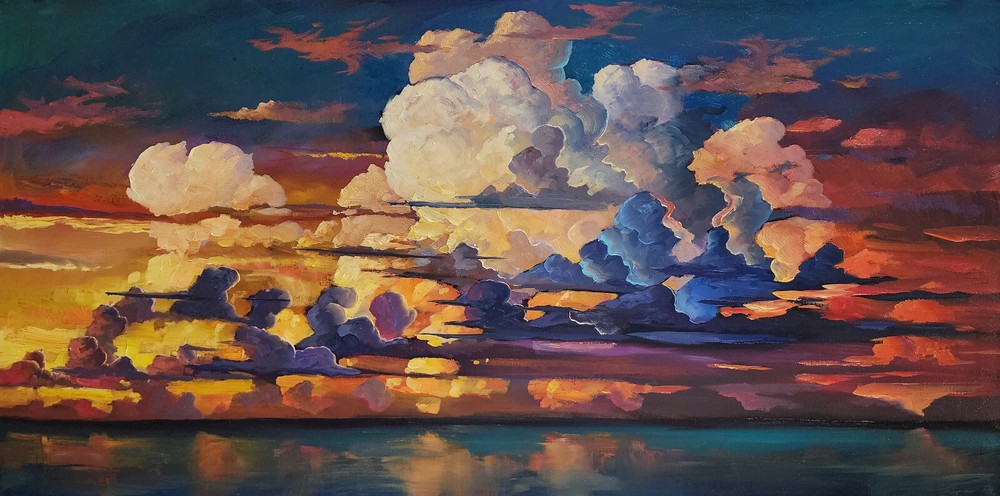 PRINT Clouds Seaside Art Impressionism Giclee Canvas Sky Hawkins Signed COA R17