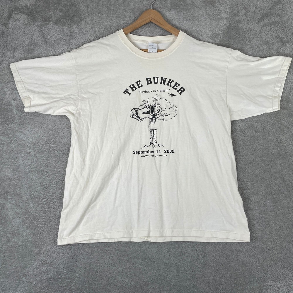 The Bunker 9/11 Shirt Mens XL White Payback is a Bitch Y2K Vintage