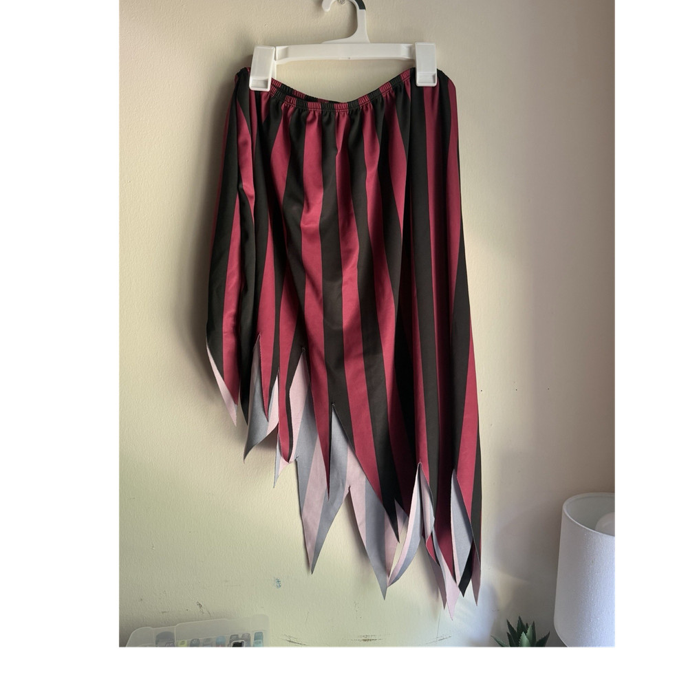 Pirate Halloween Costume Skirt Red & Black Striped Jagged Hem XL Polyester