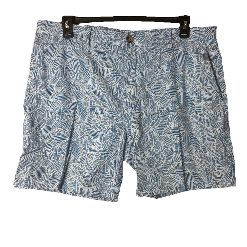 Vineyard Vines Breaker Shorts 38 Mens Blue Tropical Palm Leaf Print Stretch
