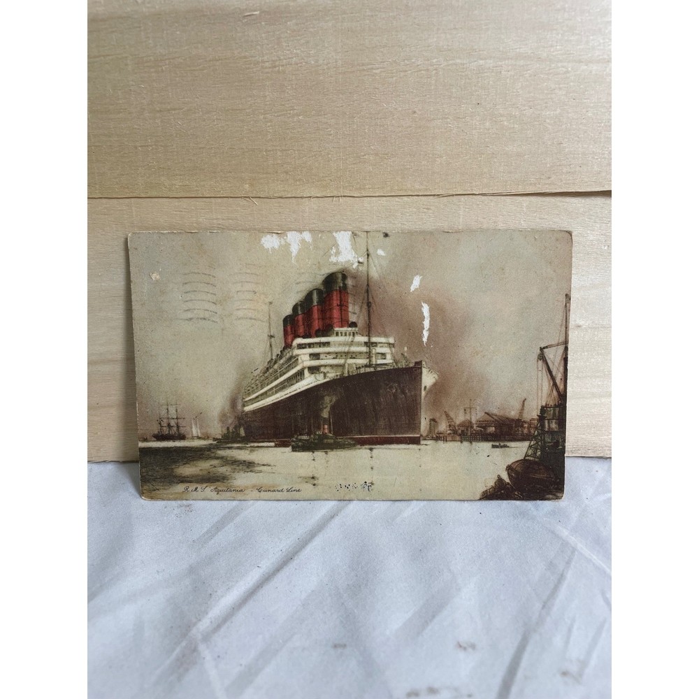 Vintage 1920 RMS Aquitania Cunard Line Postcard Antique Ocean Liner Maritime