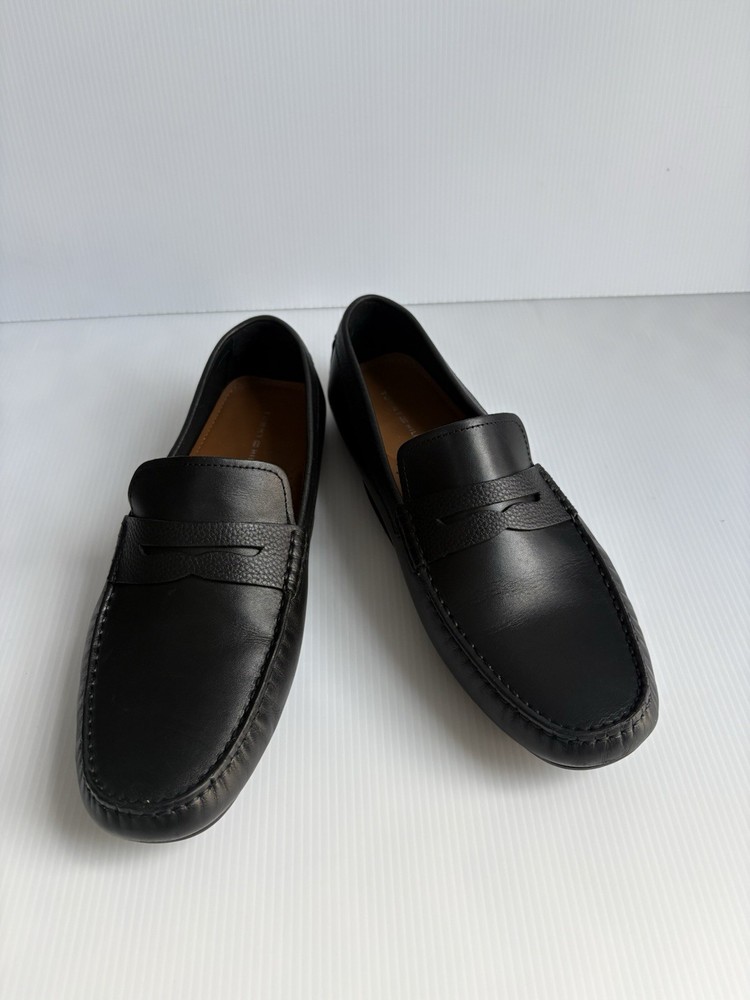 Tommy Hilfiger Men Black Leather Loafer Driving Moccasin Shoes US 9