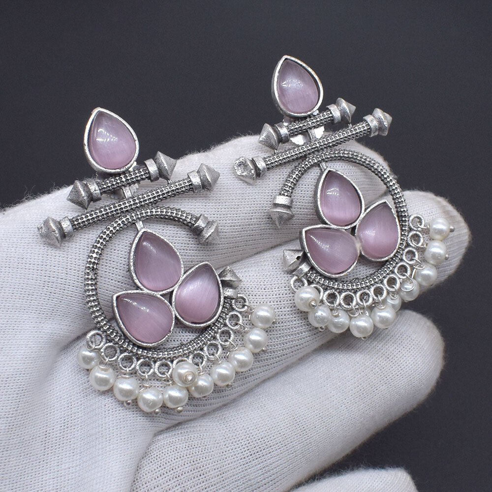 Stunning Pink Cat's Eye Earrings Silver Oxidized Spiritual Fashion Jewelry n728