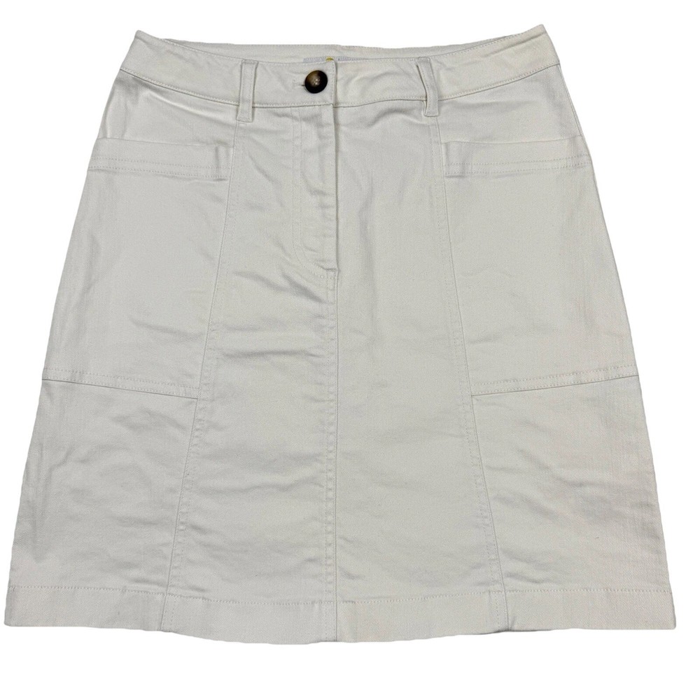 Boden Denim A-Line Skirt Womens 6R Cream Khaki Cotton Stretch Utility Pockets
