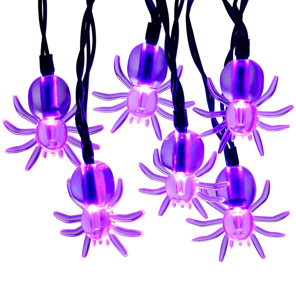 2 Pack Purple Spider String Lights with Timing Function- Total 80 LED 28Ft Ba...