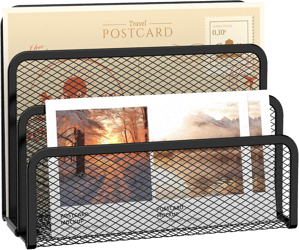 Mail Organizer for Desk, Mesh Metal Mail Holder Countertop with 3-Slot, Letter S