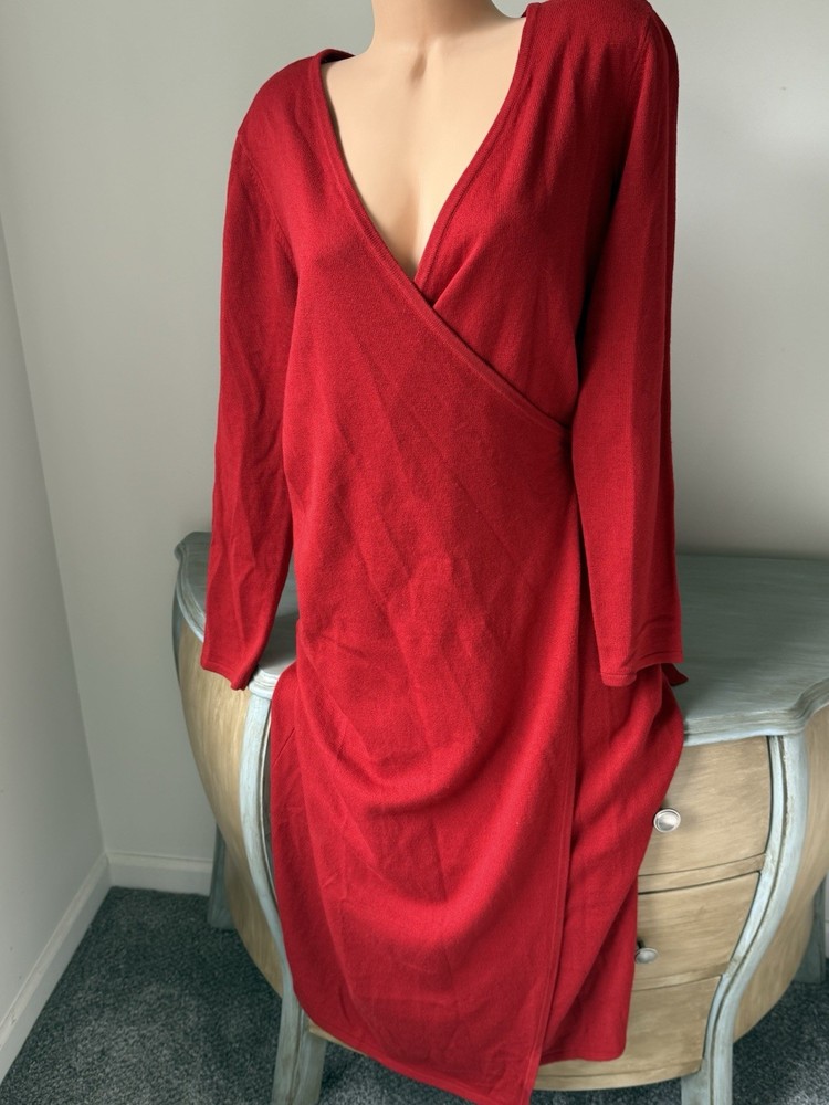 Chadwick's Vtg Maxi Sweater Wrap Dress Size L Long Sleeve Red