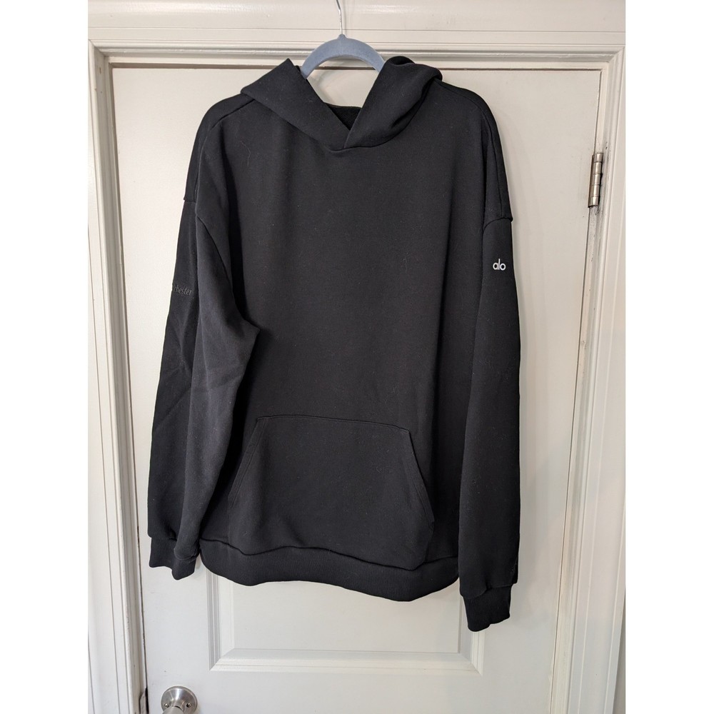 Alo Yoga Mens Chill Hoodie Black Oversized Pullover Westchester Embroidery Logo