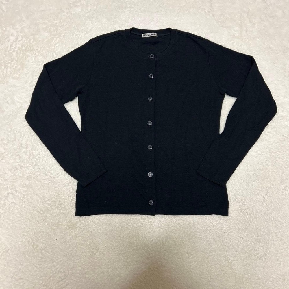 ISSEY MIYAKE Long Sleeve Black Cardigan Wool Tops Women Size 2 Good Condition
