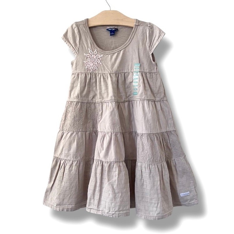 Naartjie Kids Dress Girls 5 Beige Cotton Tiered Embroidered Boho Summer Casual