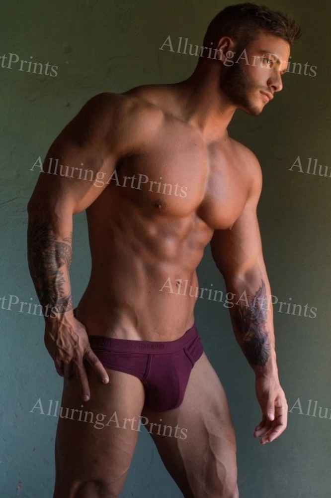 Male Model Photo Print Muscular Handsome Shirtless Hunk Jock Abs -S113
