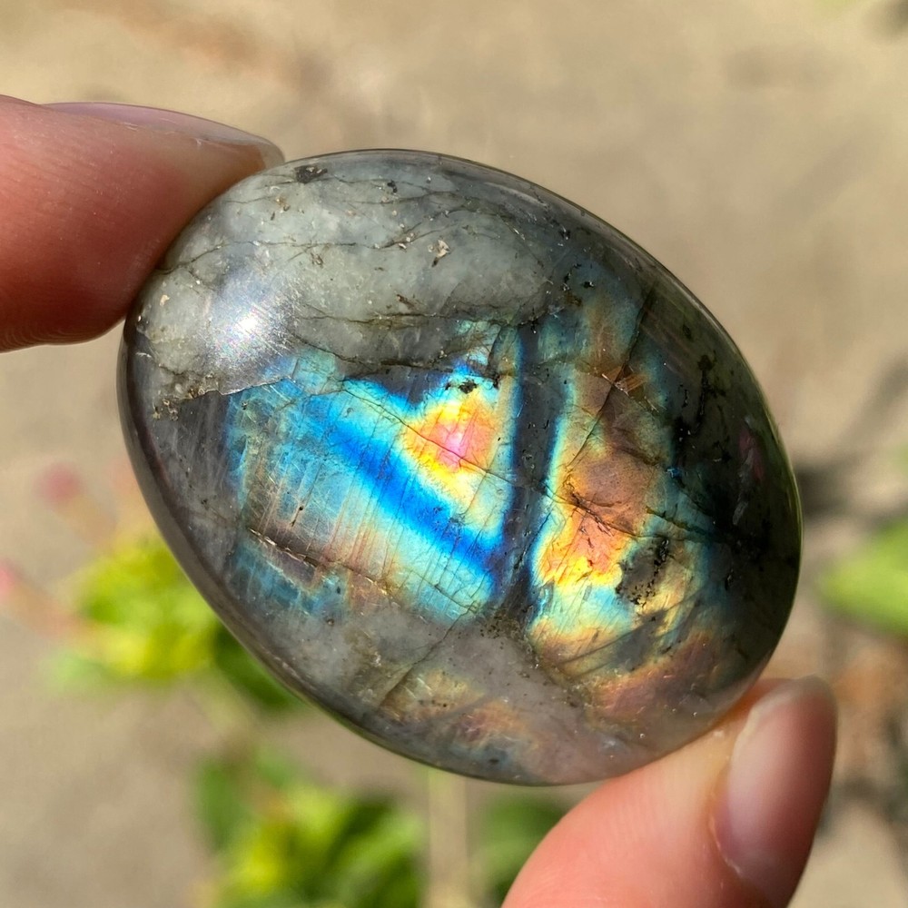 35g Natural Flashy Rainbow Labradorite Palm Crystal Quartz Healing Reiki