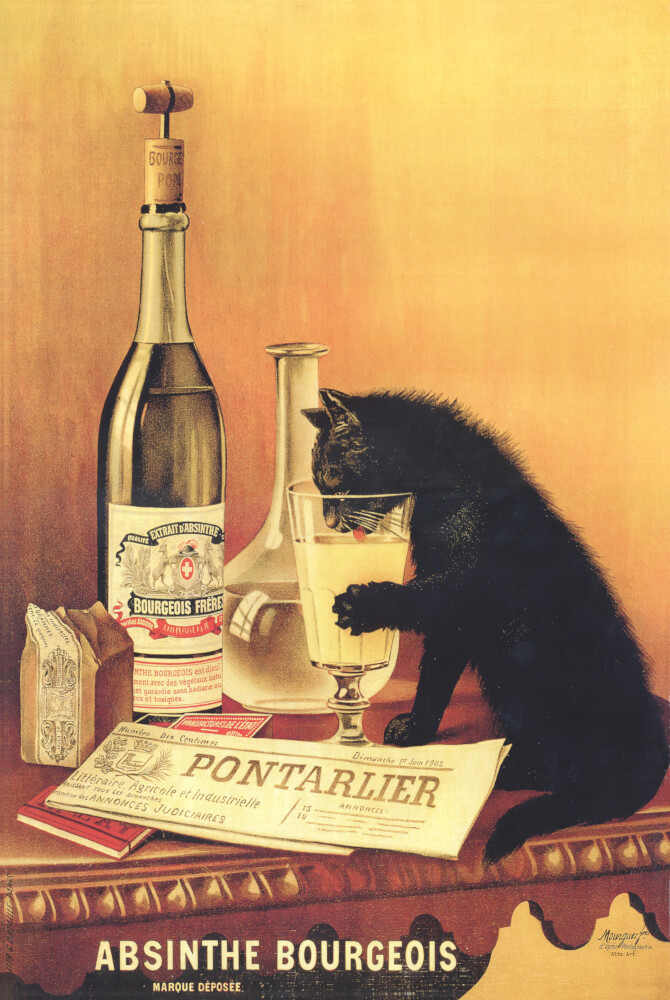 Absinthe Bourgeois Poster, Vintage 1902 French Cat Alcohol Advertisement Wall-image