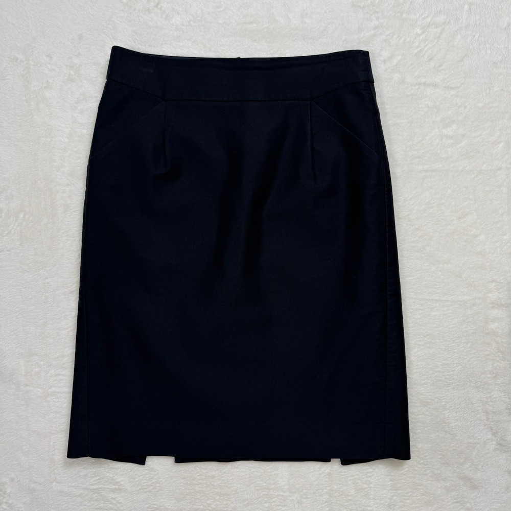 J.Crew Pencil Skirt Women 2 Navy Blue Cotton Stretch Knee Length Office Career