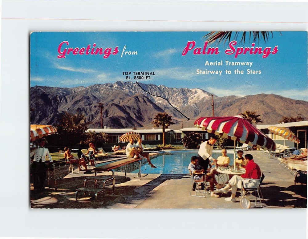 Postcard Pool View Chino Canyon Greetings from Palm Springs California USA