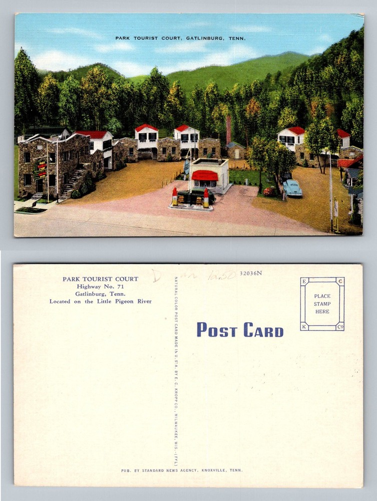 Gatlinburg, TN-Tennessee, Park Tourist Court Lit'l Pigeon River Vintage Postcard
