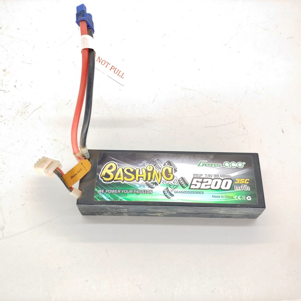 Gens Ace Bashing 7.4V 35C 2S 5200mah Hardcase Lipo Battery W/ EC3 Plug USED-image