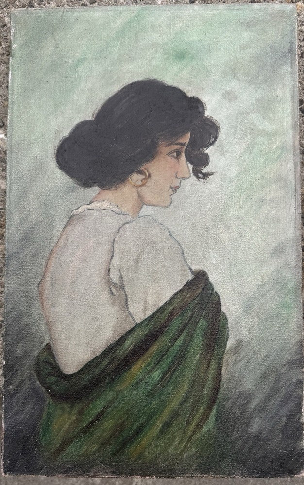 Antique Oil Painting: Portrait Of A Young Spanish Woman In Profile c. 1940