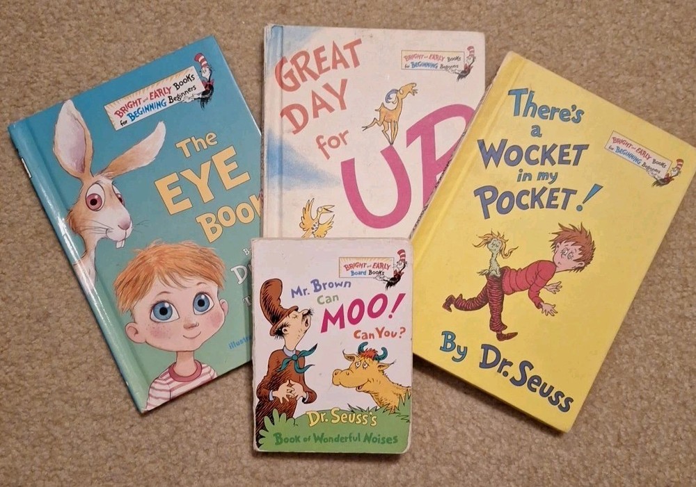 Vtg Lot Of 4 Dr Seuss Books Eye-Day For Up-Wocket In Pocket-Mr Brown 1 Pg Inked