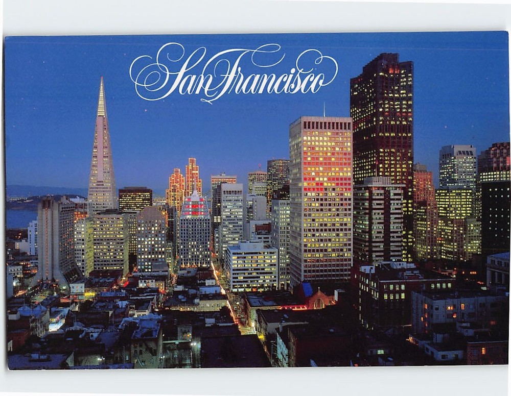 Postcard Skyline View at Night San Francisco California USA