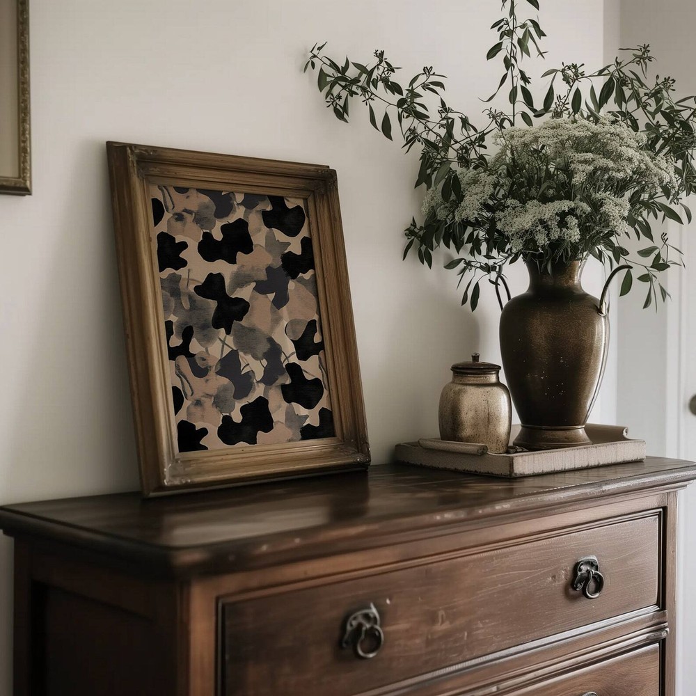 Neutral Beige Abstract Print Wall Art Coffee Stain Painting Brown Muted Tone