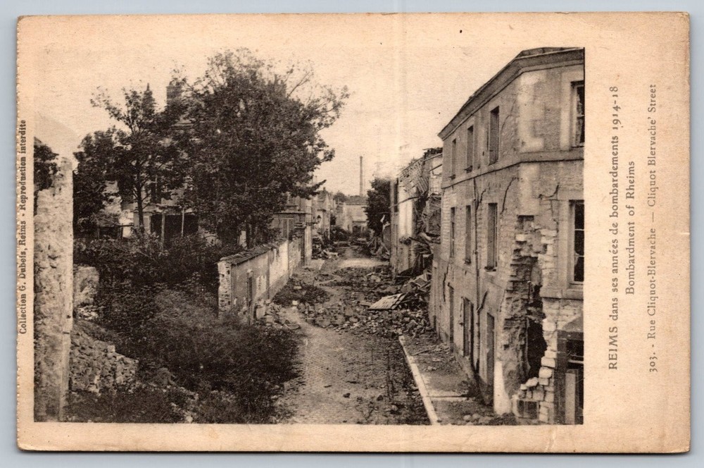Vintage WWI Reims France Bombardment Postcard 1914-18 Rue Cliquot