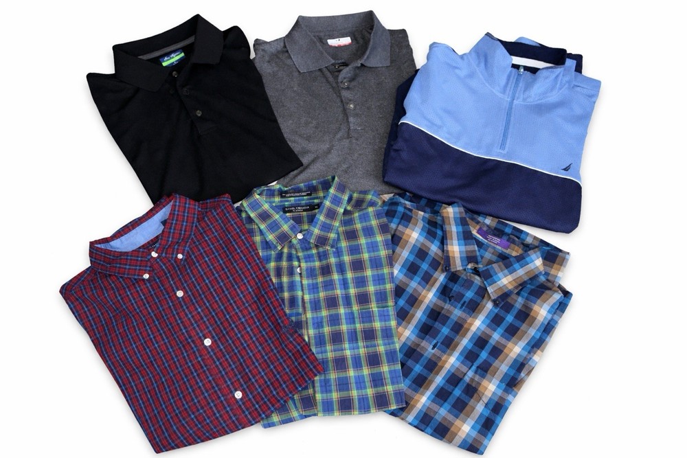Assorted Men's Button-Up Shirts Long Sleeve Plaid Solid Cotton Polyester Lot