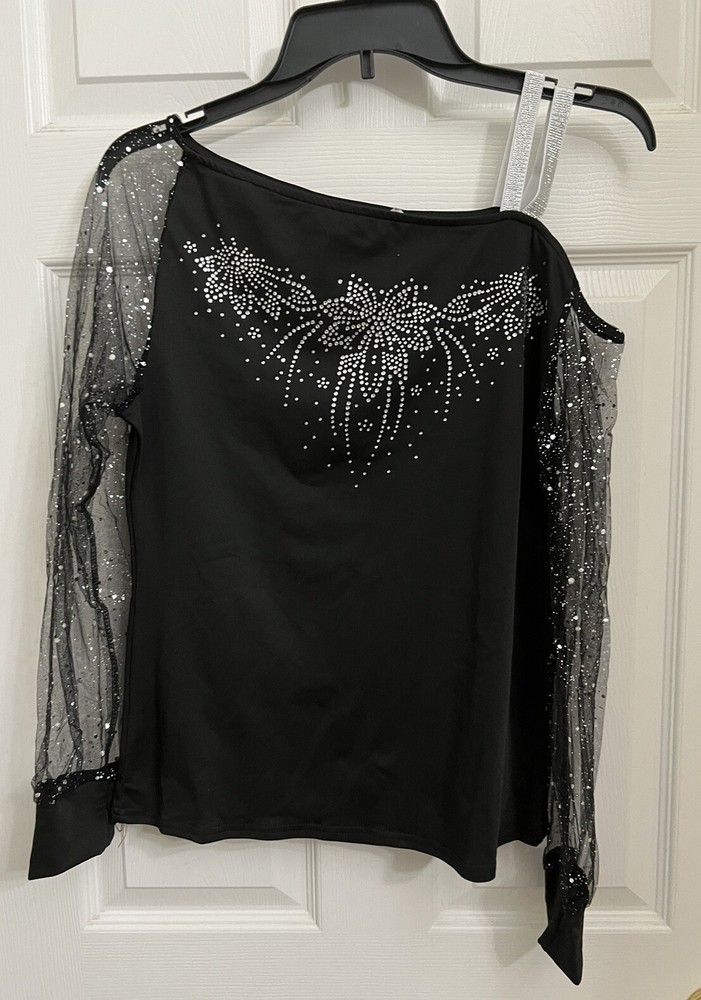 Women’s Bling Blouse With Rhinestones, Black, Size Small. New In Packaging.