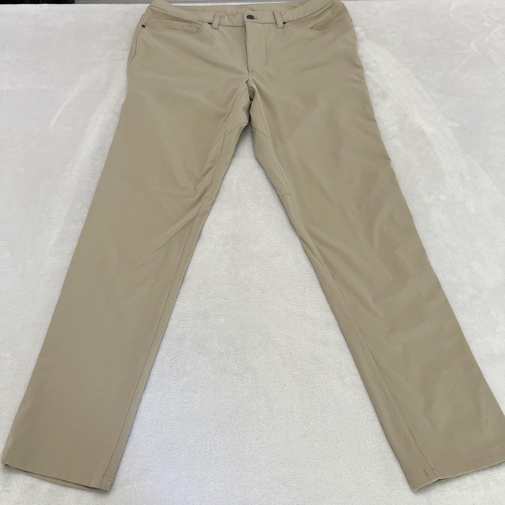 Lululemon ABC Slim-Fit Pants Mens 32 Beige Stretch Performance Chino M5AD9 32x31