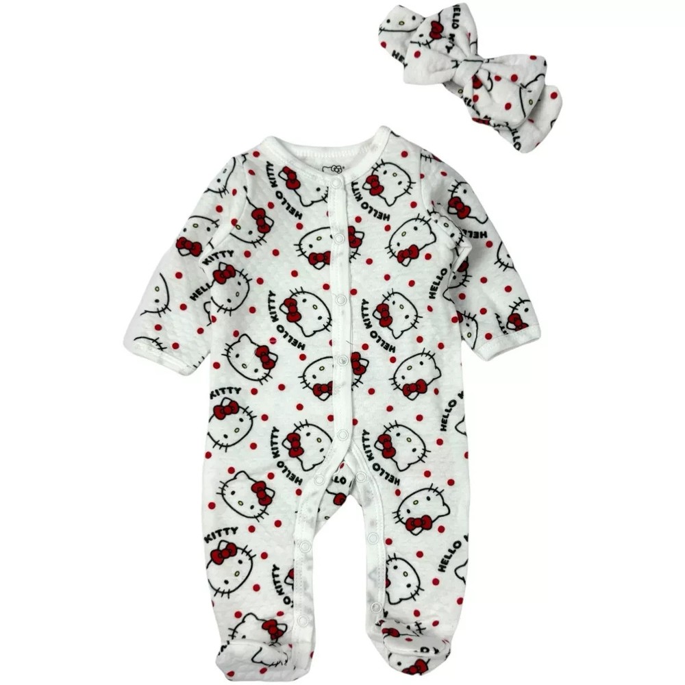 Hello Kitty Baby Girls' 2-Piece Footed Coverall and Headband Size NB, 3M, 6M, 9M