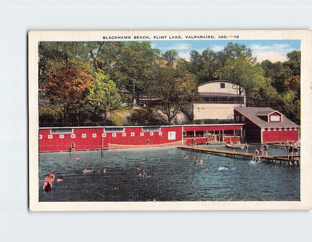 Postcard Blackhawk Beach Flint Lake Valparaiso Indiana USA