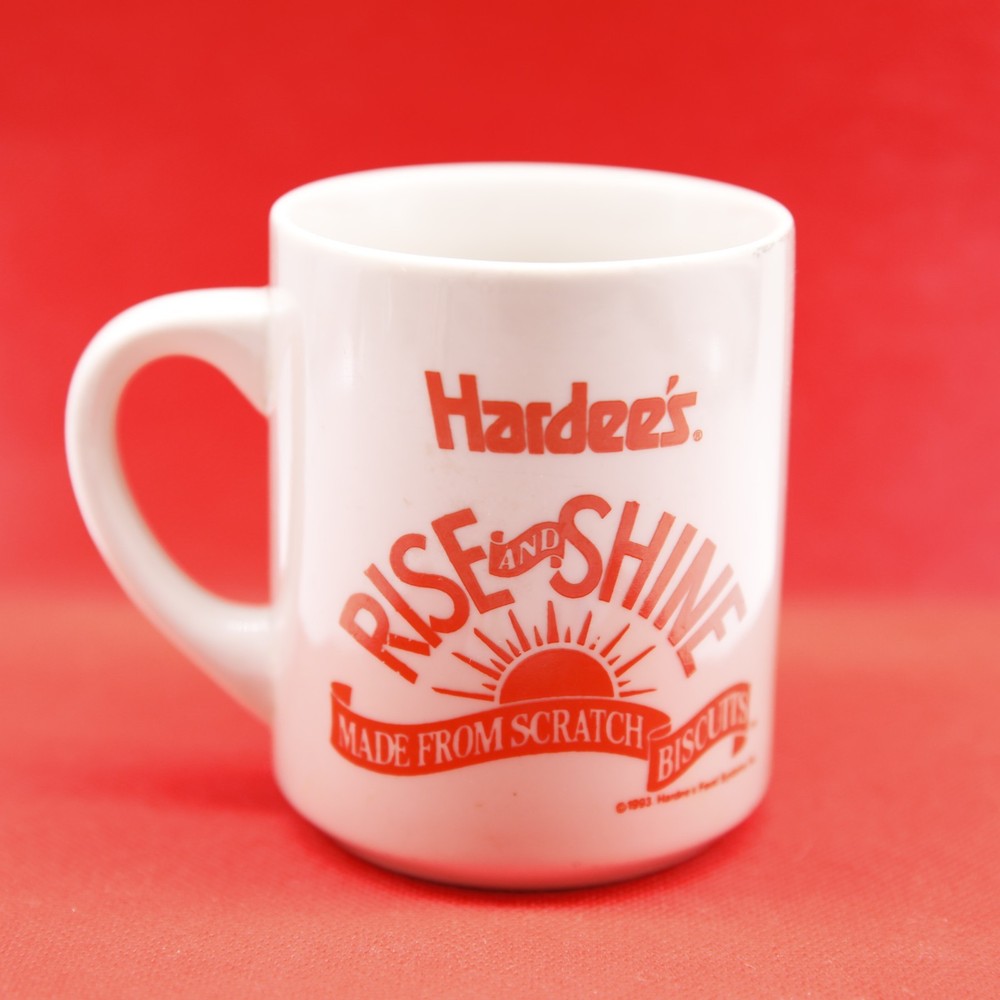 Vtg Hardees Rise And Shine Made From Scratch Biscuits Ceramic Coffee Cup Mug 90s